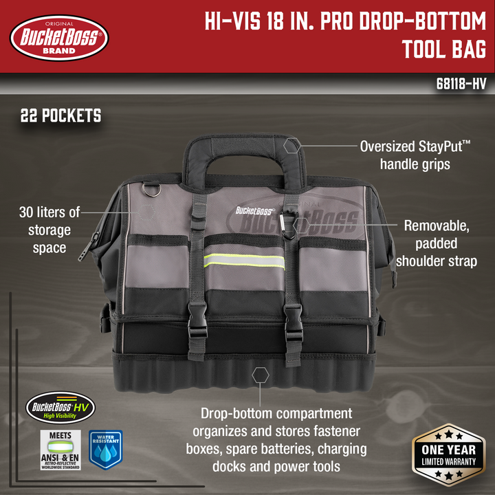 Hi-Vis 18" Pro Drop-Bottom Tool Bag