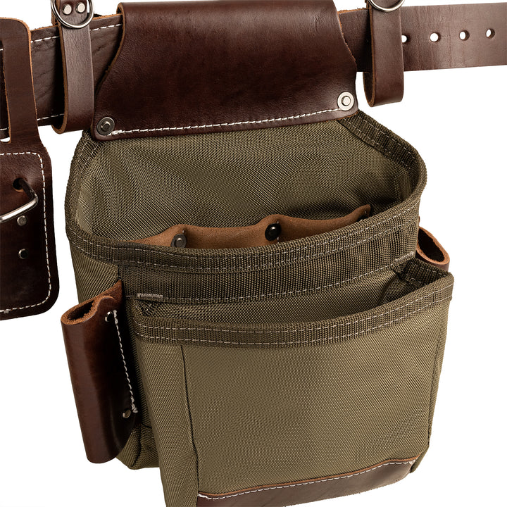 Green Leather Hybrid 19-Pocket Tool Belt with Suspenders