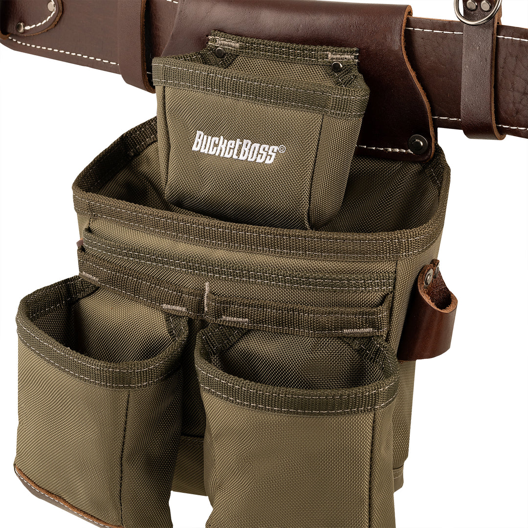 Green Leather Hybrid 19-Pocket Tool Belt with Suspenders