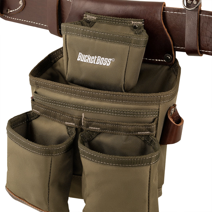 Green Leather Hybrid 19-Pocket Tool Belt with Suspenders