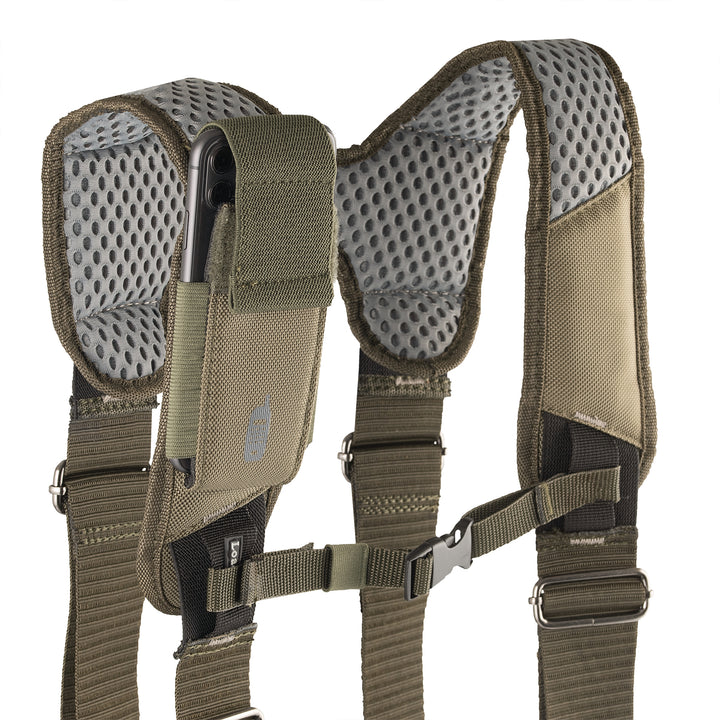 Green Leather Hybrid 19-Pocket Tool Belt with Suspenders
