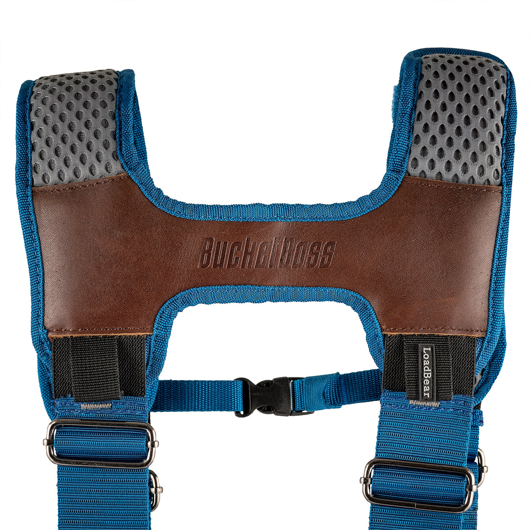 Blue Leather Hybrid 19-Pocket Tool Belt with Suspenders