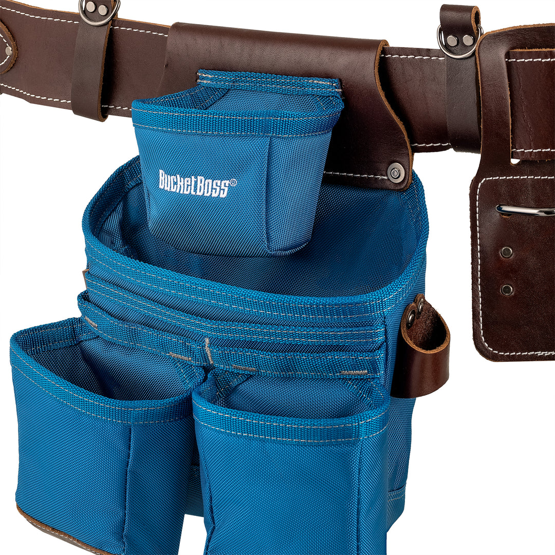 Blue Leather Hybrid 19-Pocket Tool Belt with Suspenders