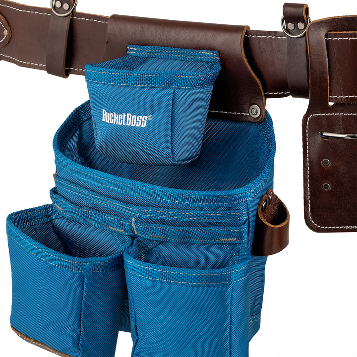 Blue Leather Hybrid 19-Pocket Tool Belt with Suspenders