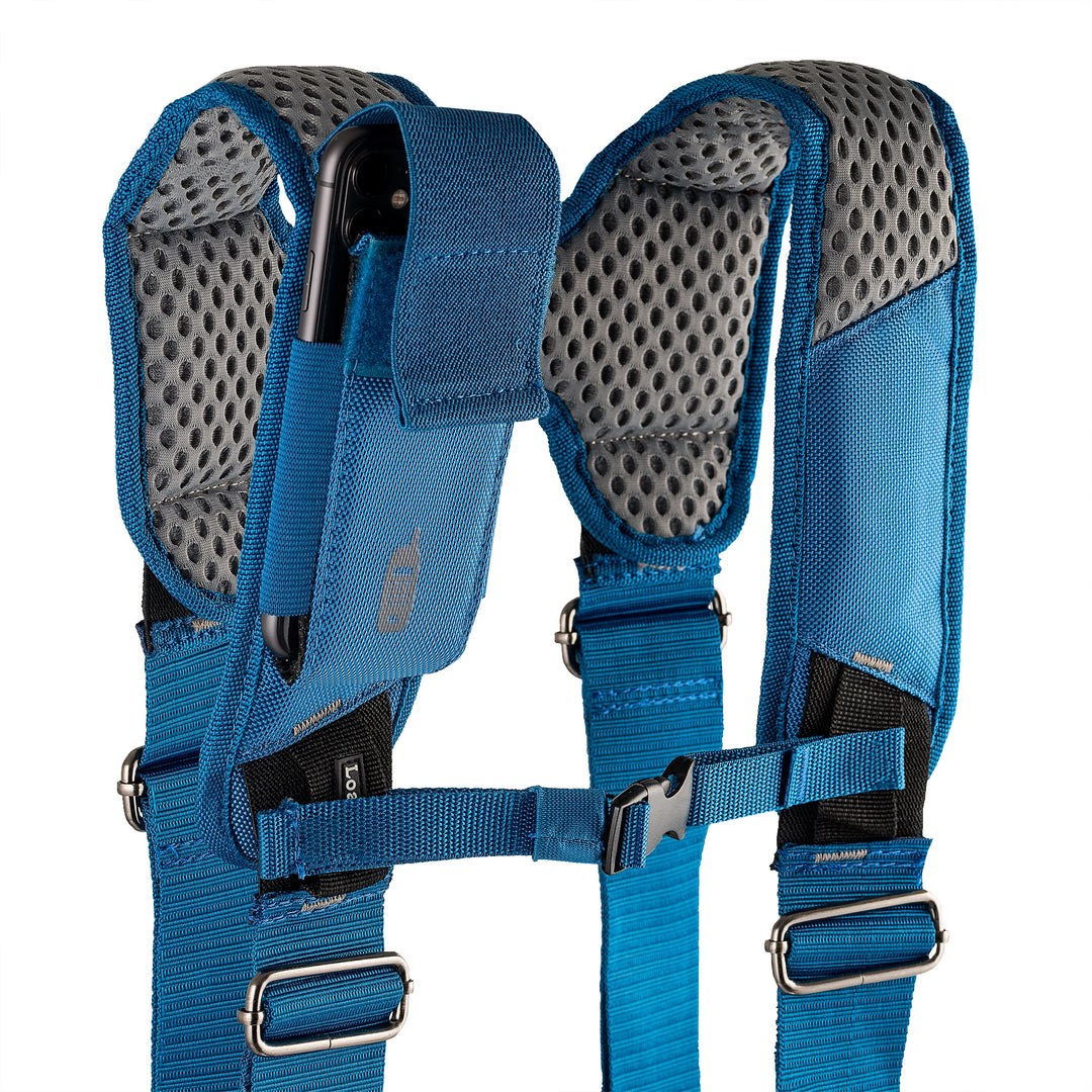 Blue Leather Hybrid 19-Pocket Tool Belt with Suspenders