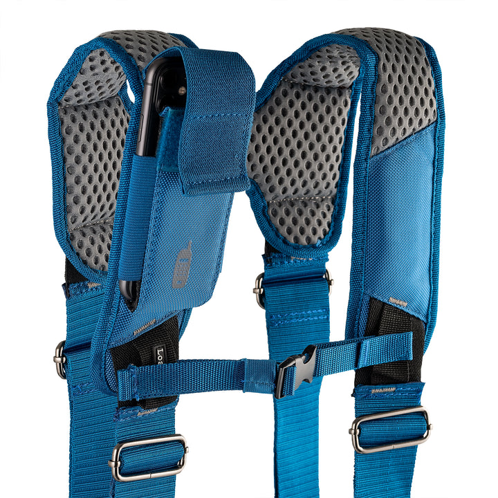 Blue Leather Hybrid 19-Pocket Tool Belt with Suspenders