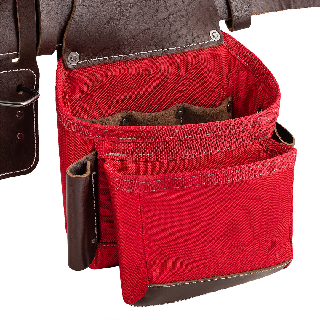 Red Leather Hybrid 19-Pocket Tool Belt with Suspenders