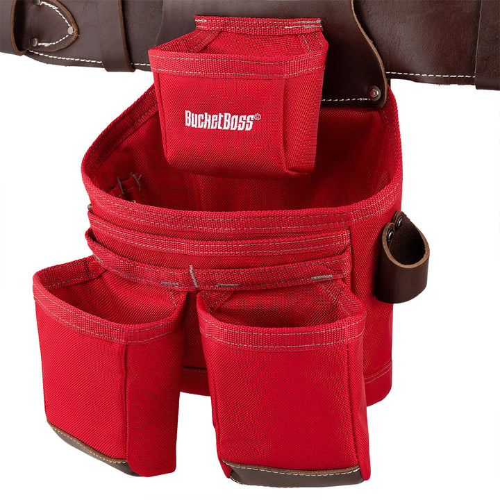 Red Leather Hybrid 19-Pocket Tool Belt with Suspenders