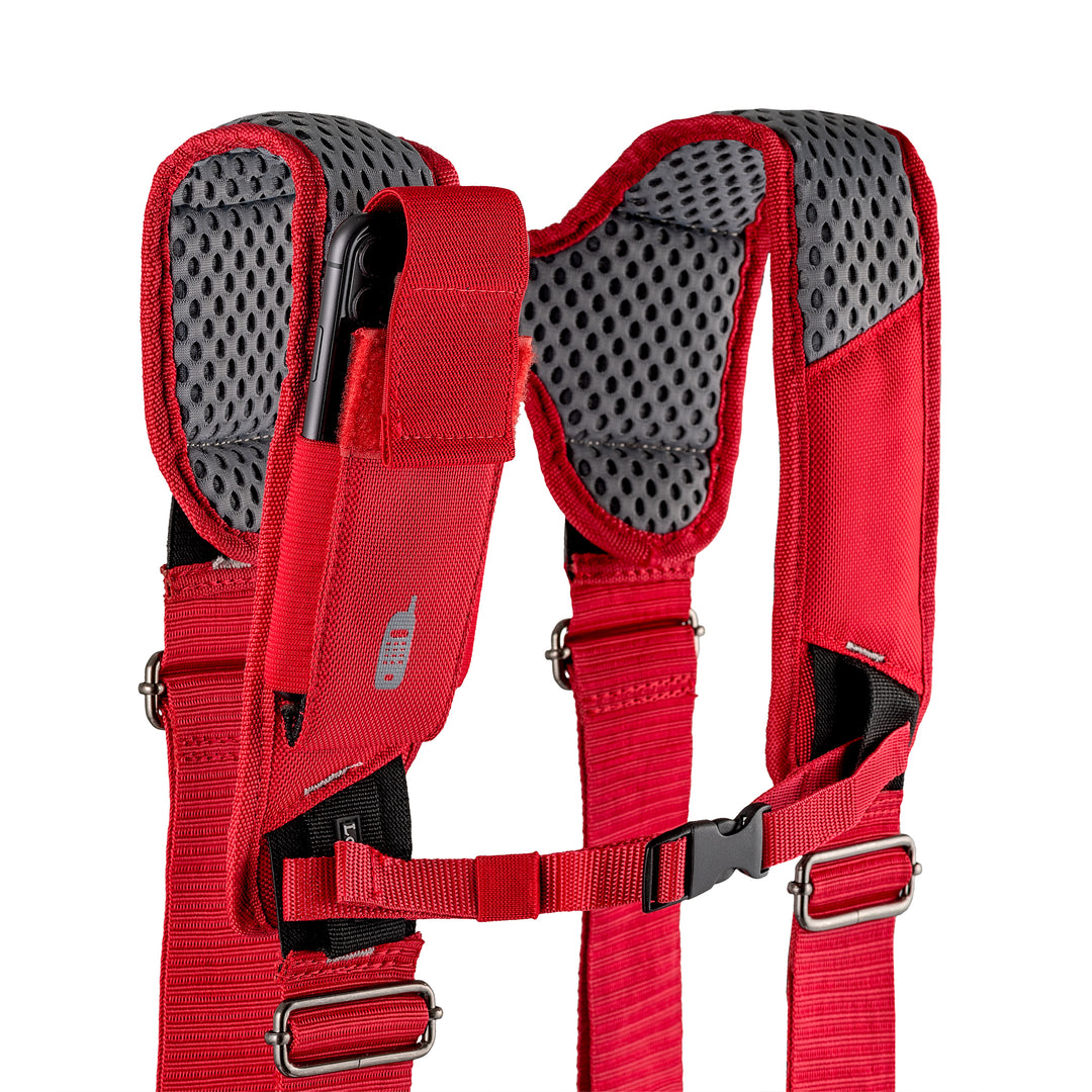Red Leather Hybrid 19-Pocket Tool Belt with Suspenders
