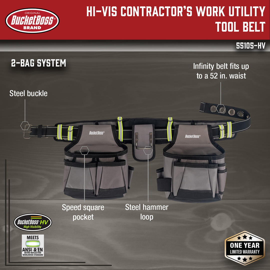 Hi-Vis Contractor's Work Utility Tool Belt