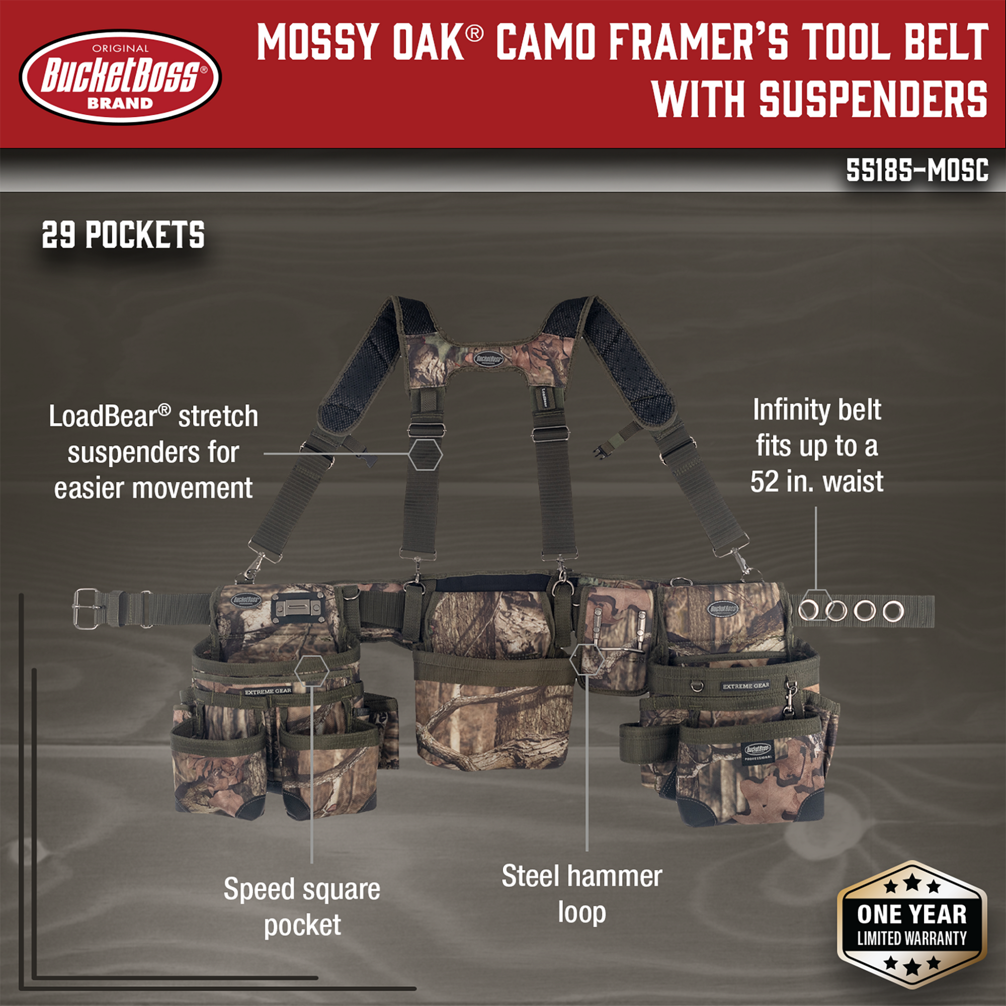 Mossy Oak® Camo Framer's Tool Belt with Suspenders