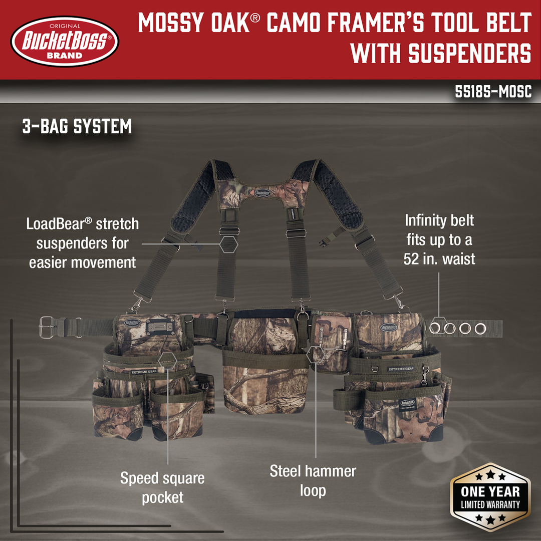 Mossy Oak® Camo Framer's Tool Belt with Suspenders