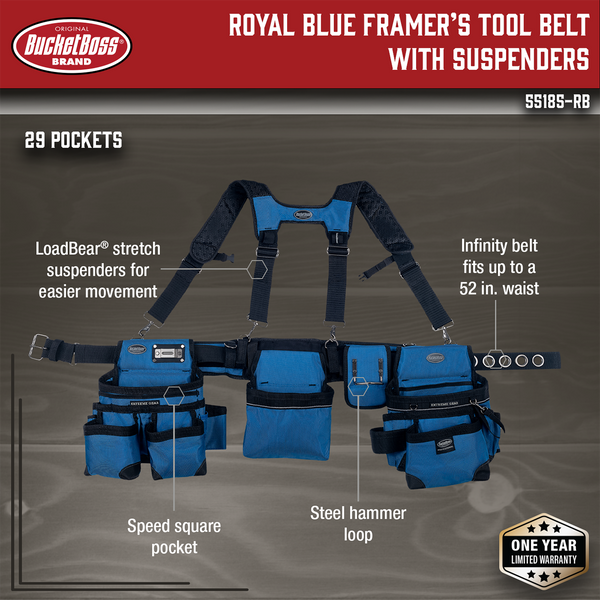 Bucket Boss Red Tool Belt with Suspenders - 55185-RD