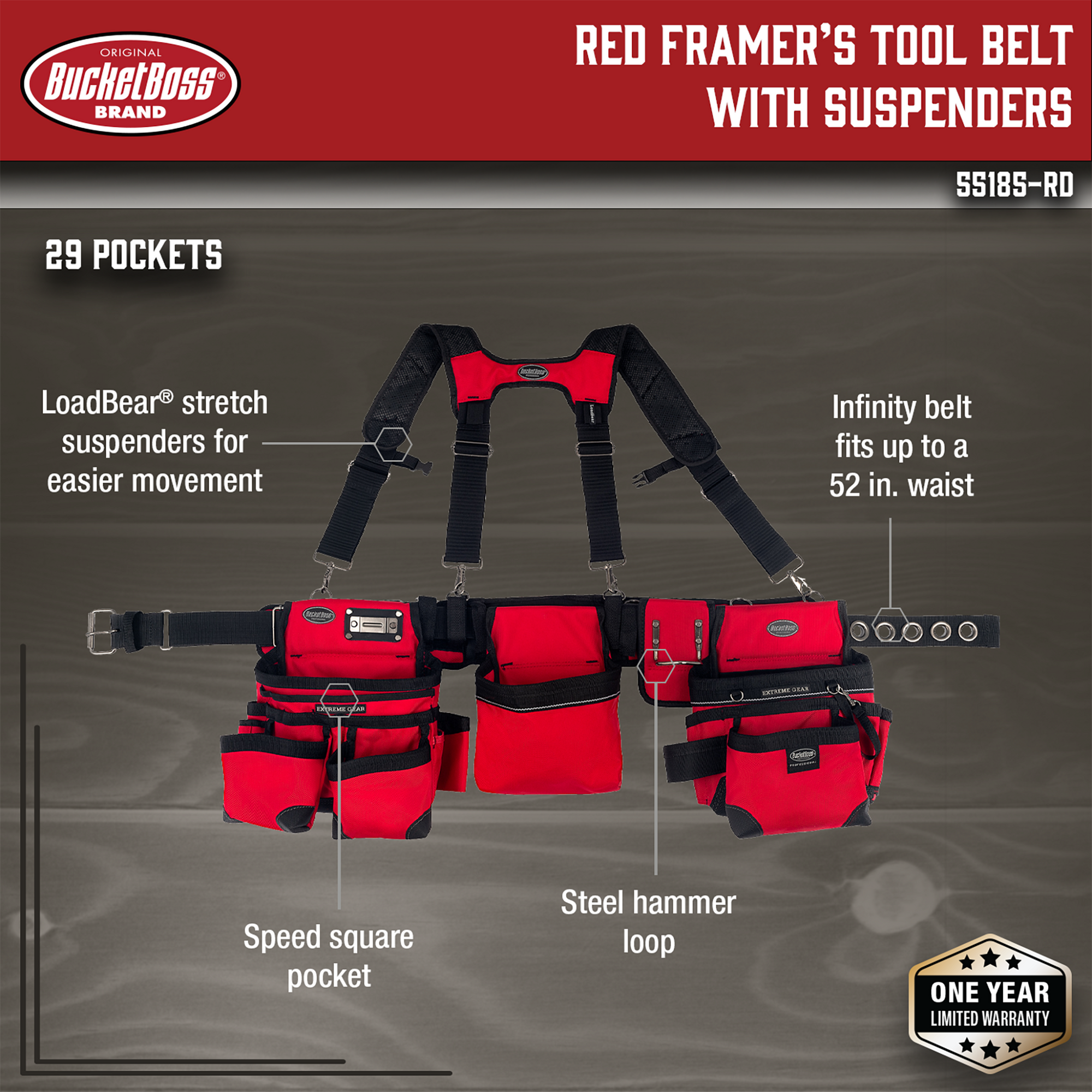 Red Framer's Tool Belt with Suspenders