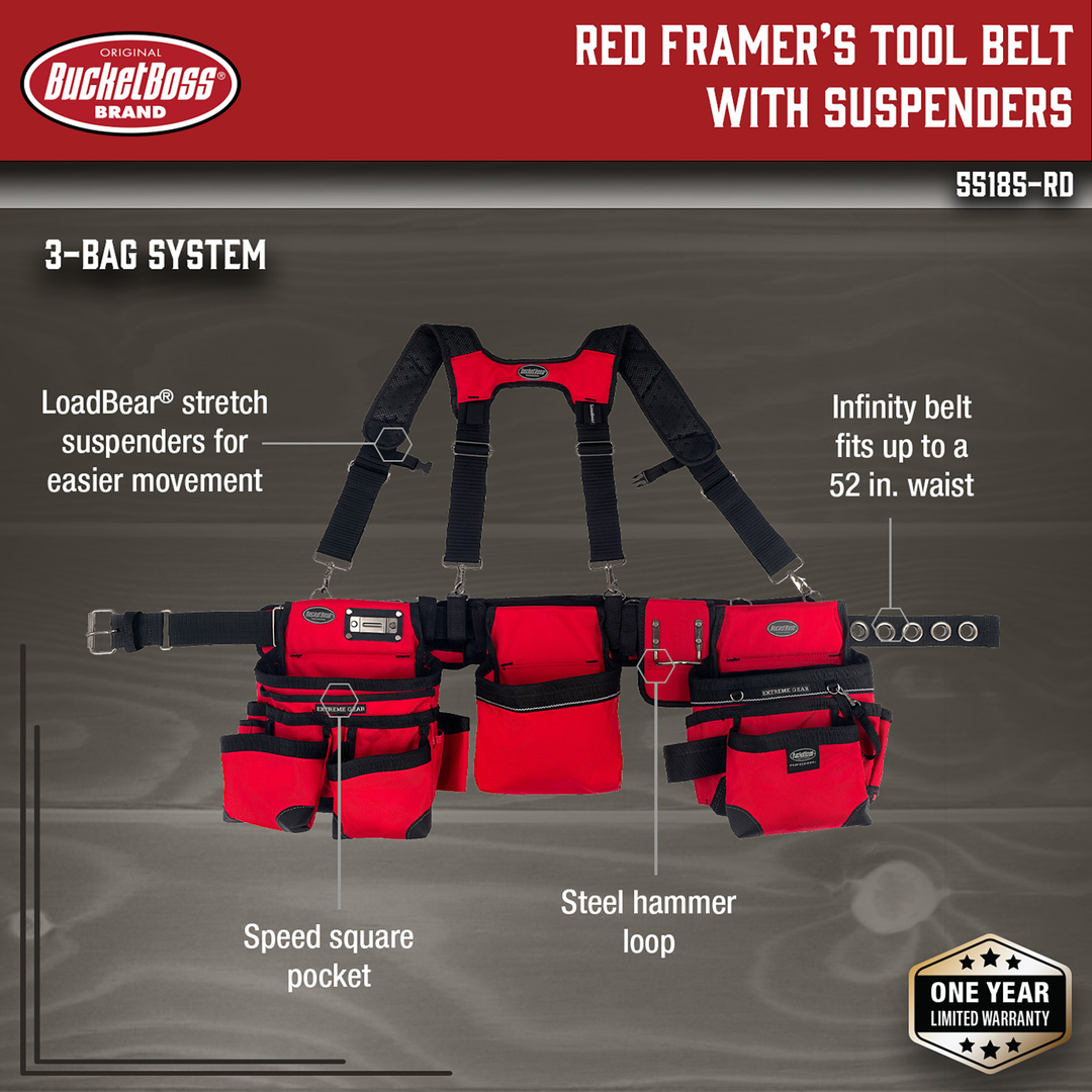 Red Framer's Tool Belt with Suspenders