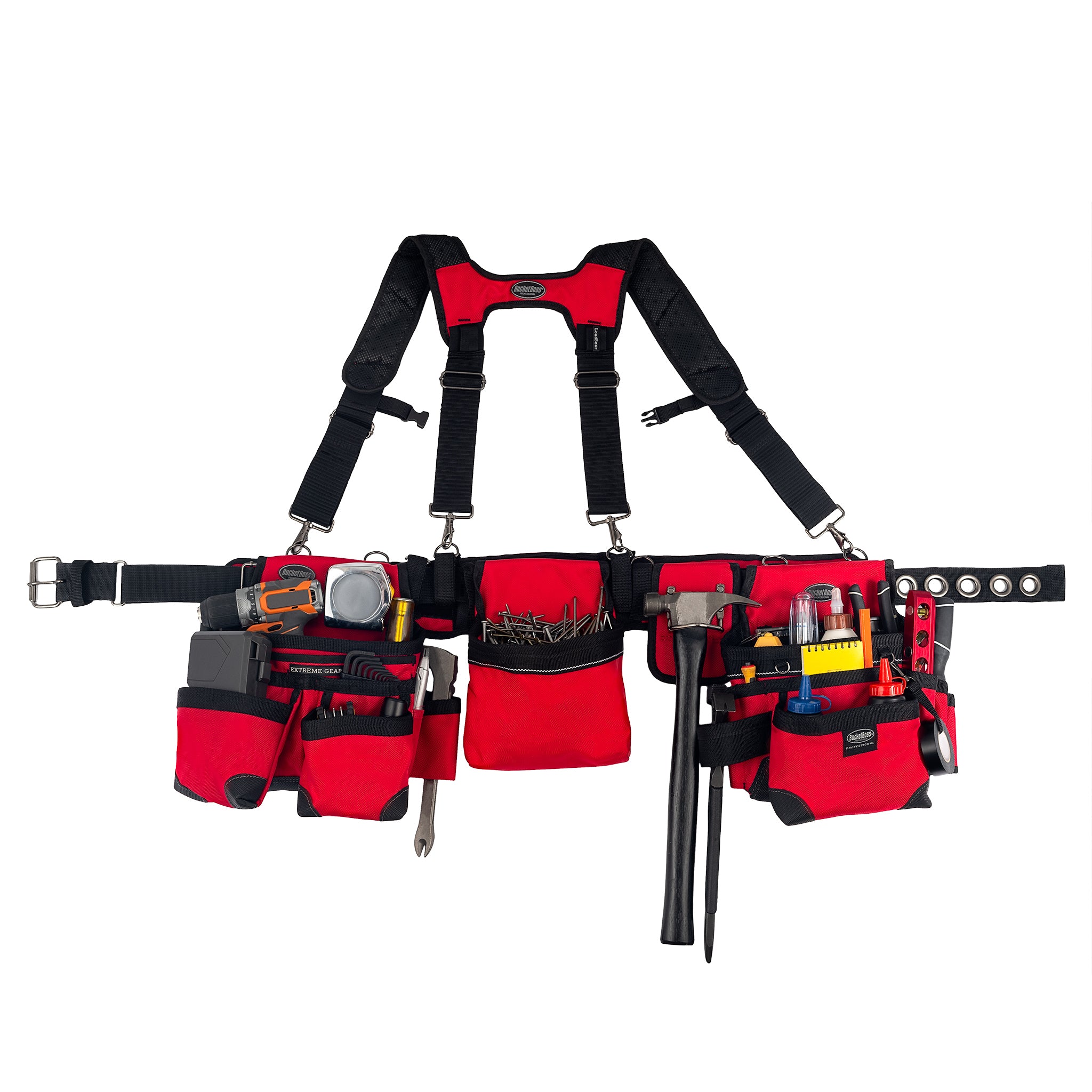 Red Framer's Tool Belt with Suspenders – Bucket Boss