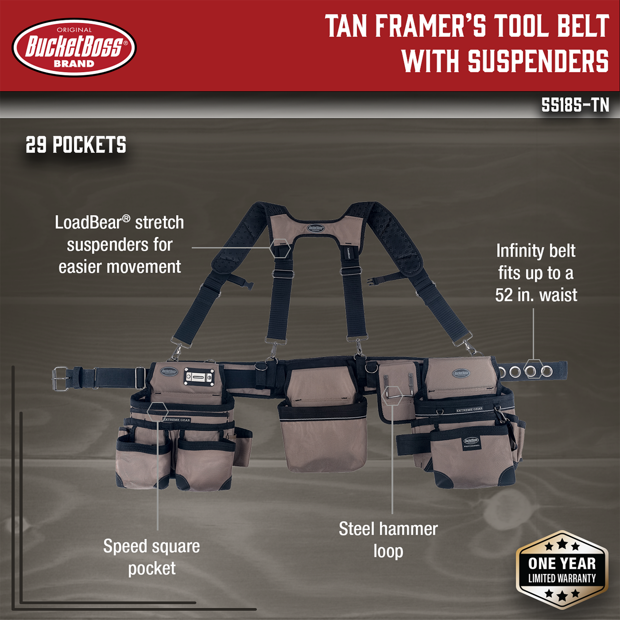 Tan Framer's Tool Belt with Suspenders