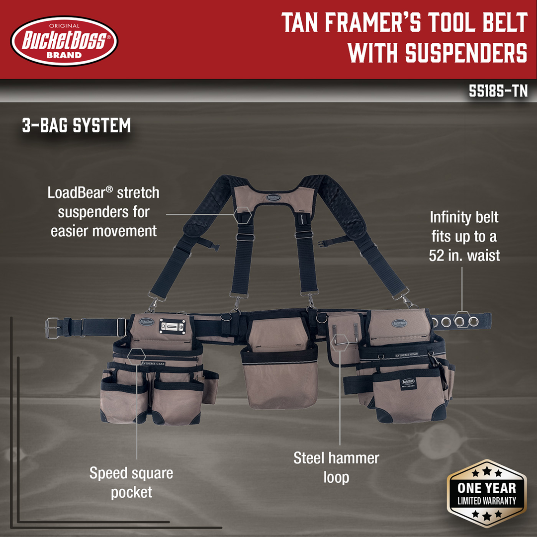 Tan Framer's Tool Belt with Suspenders