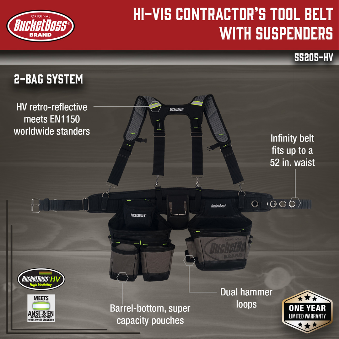 Hi-Vis Contractor's Tool Belt with Suspenders