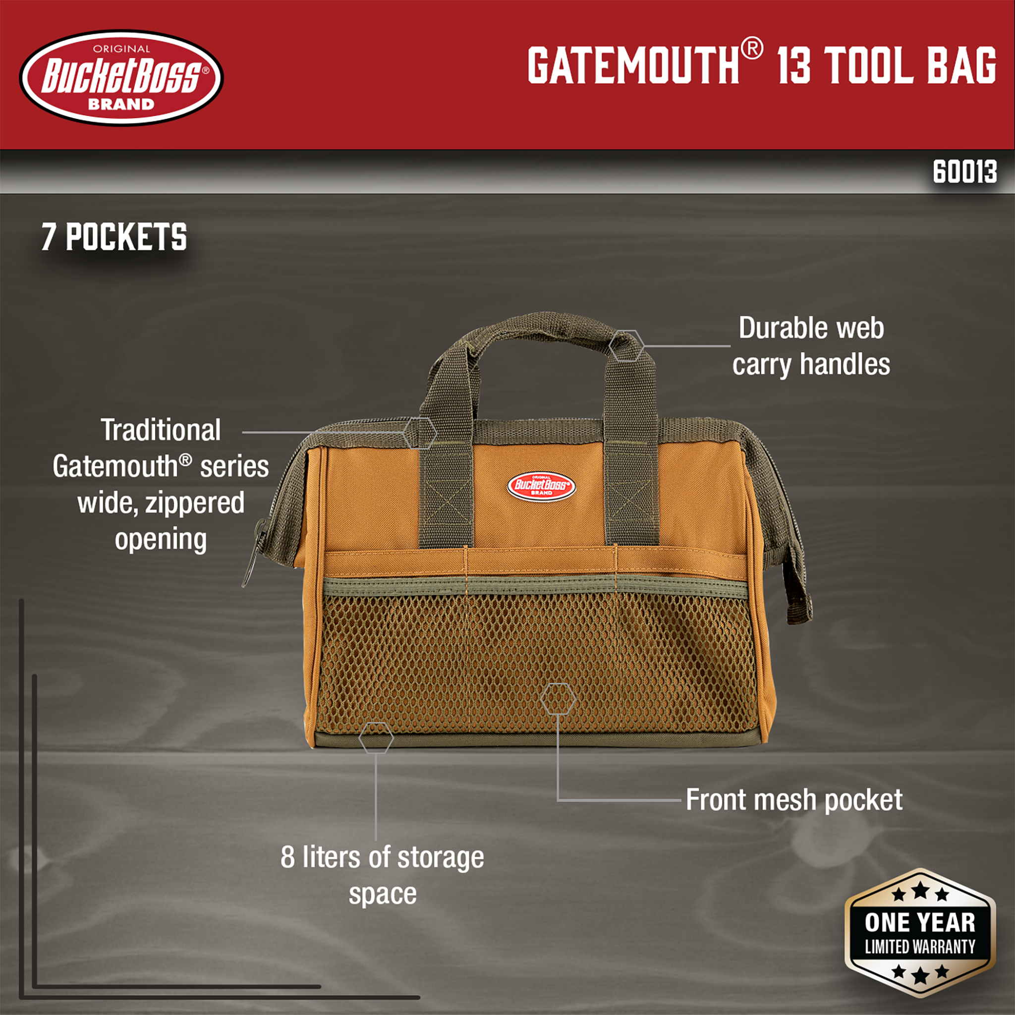 Bucket Boss 60013 Gatemouth 13 in. Tool Bag