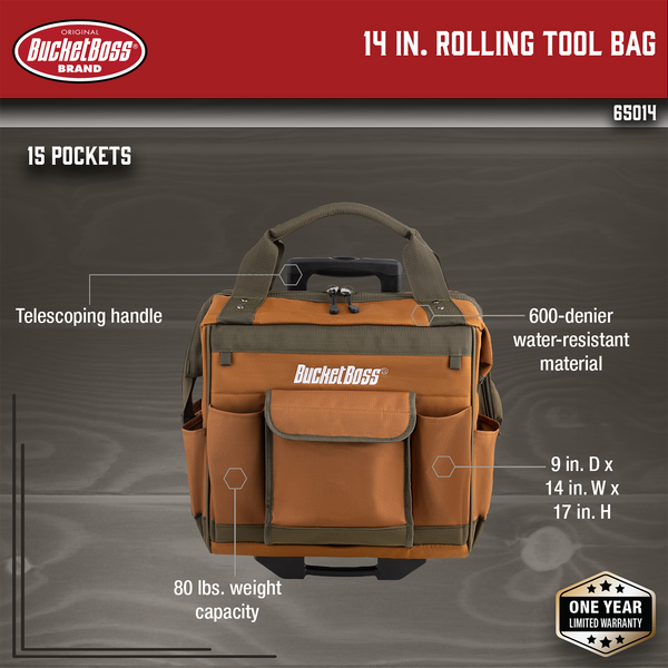 14 in. Rolling Tool Bag - Bucket Boss