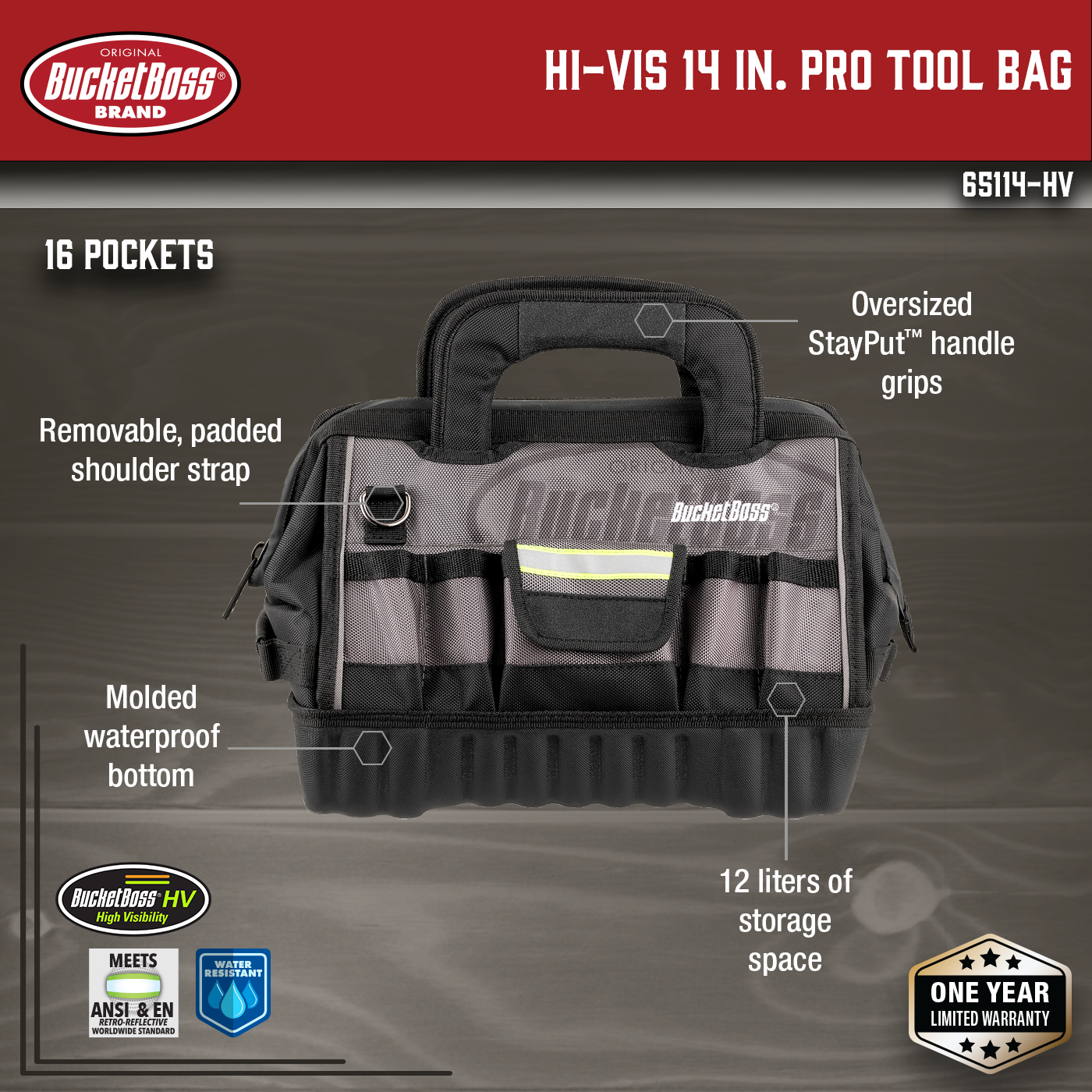 Hi-Vis 14" Pro Tool Bag