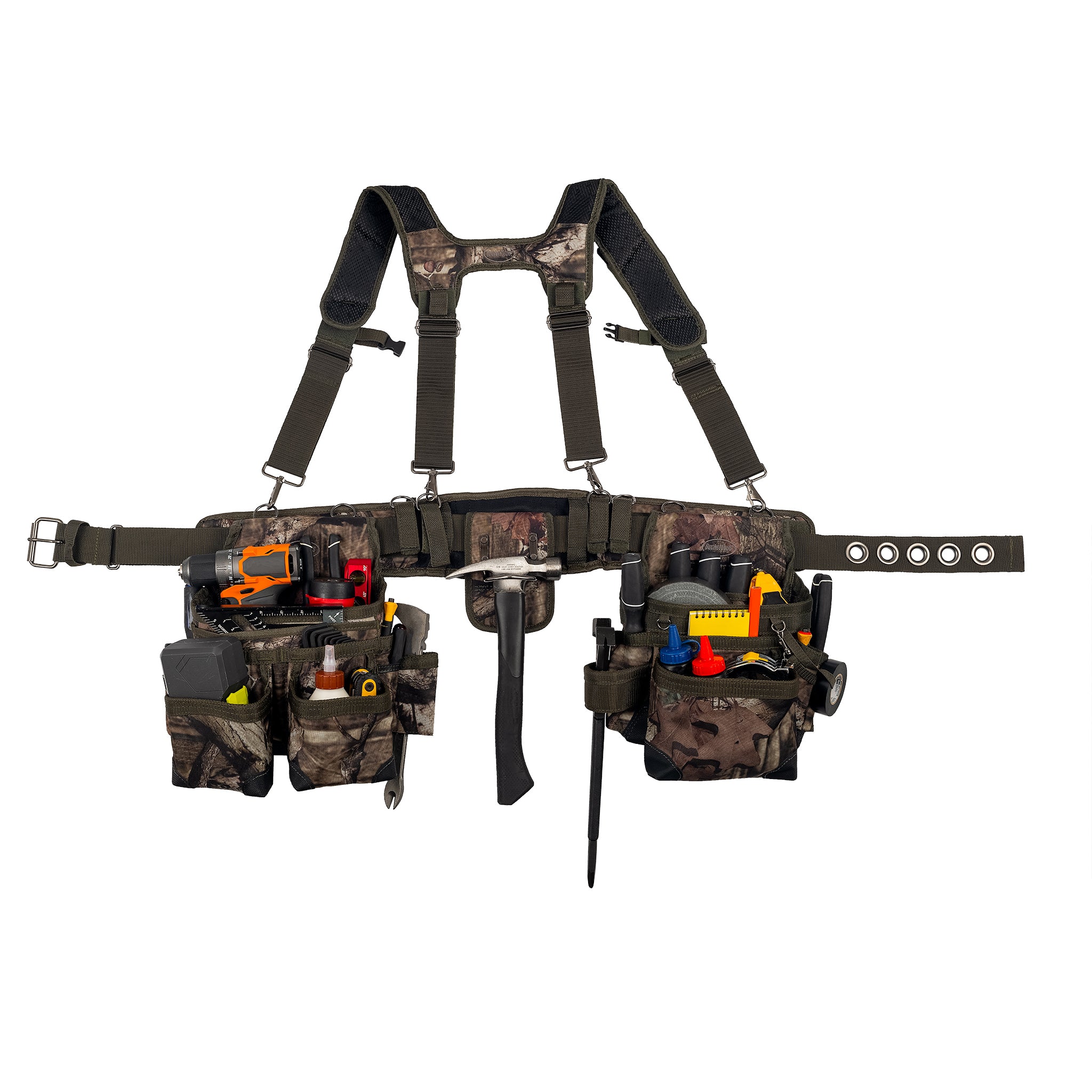 Mossy Oak® Camo Tool Belt with Suspenders – Bucket Boss