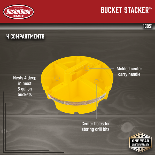 Bucket Boss - Bucket Stacker Small Parts Organizer, Bucket Organization  (15051) , Yellow