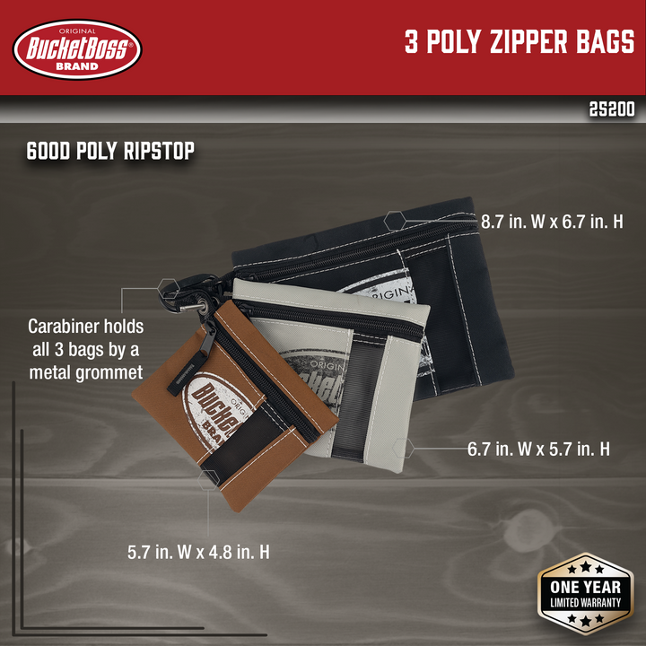 3 Poly Zipper Bags