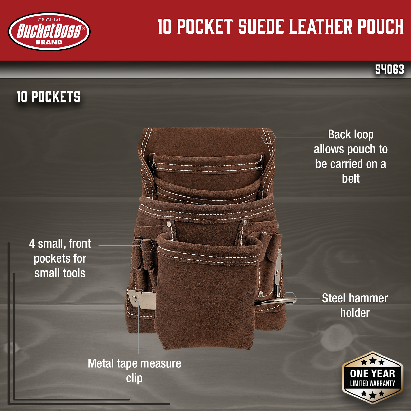 Bucket Boss - Tool Pouch: 12 Pockets, Polyester, Brown - 42083600 - MSC  Industrial Supply