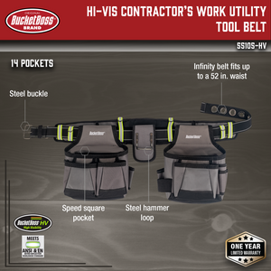 Hi-Vis Contractor's Work Utility Tool Belt