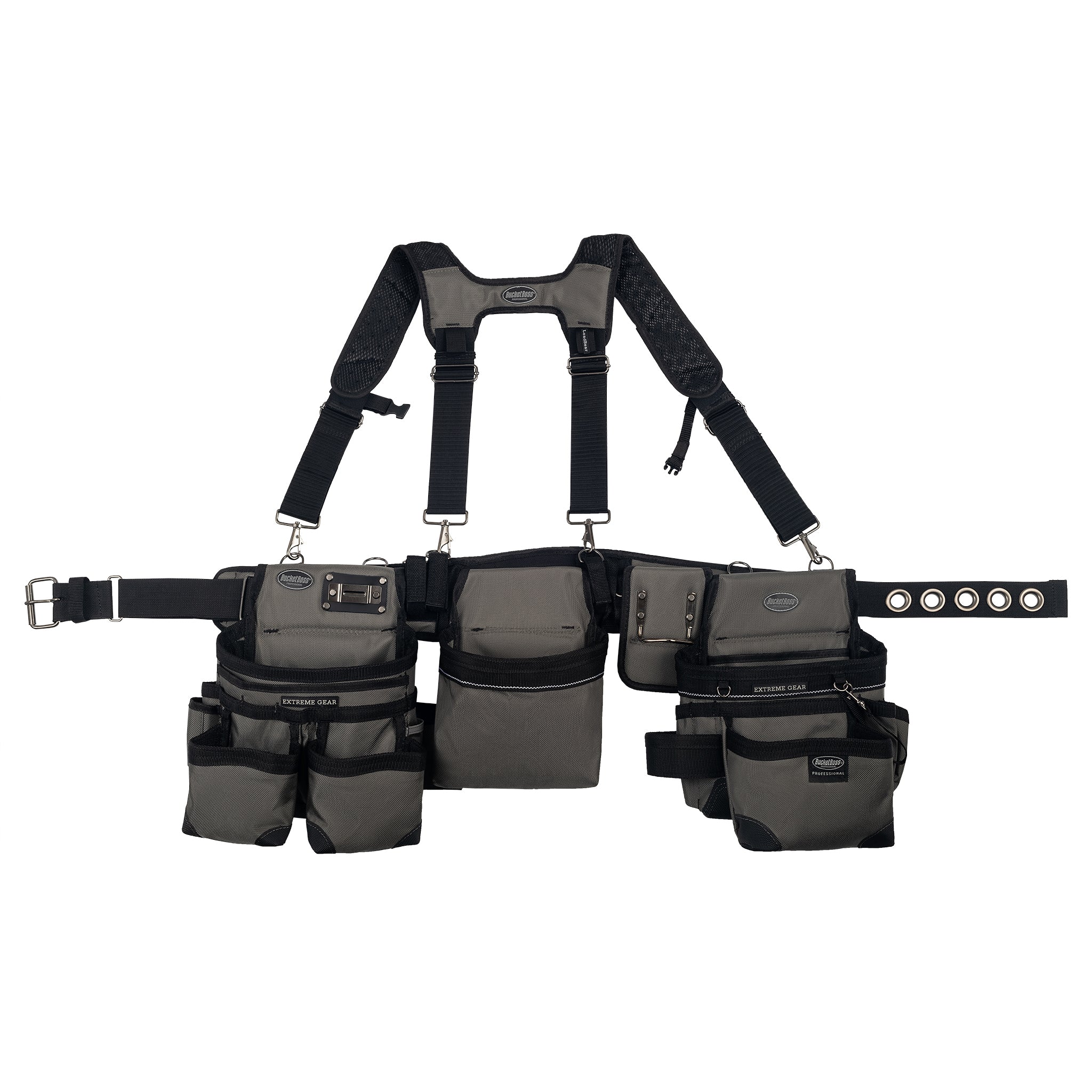 Grey Framer's Tool Belt with Suspenders - Bucket Boss
