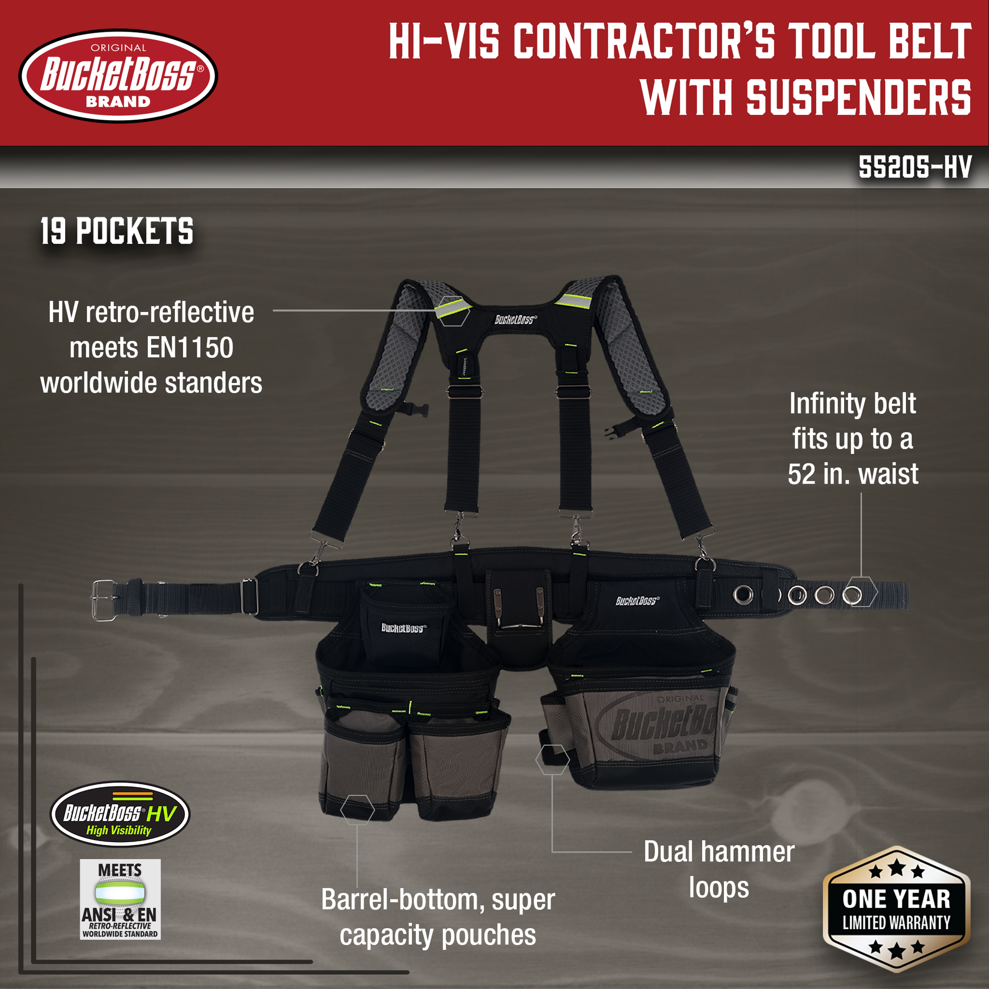Hi-Vis Contractor's Tool Belt with Suspenders