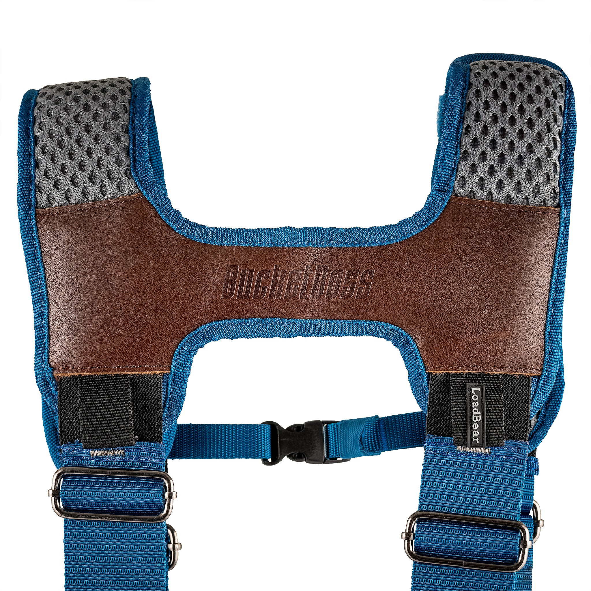 Blue Leather Hybrid 19-Pocket Tool Belt with Suspenders – Bucket Boss