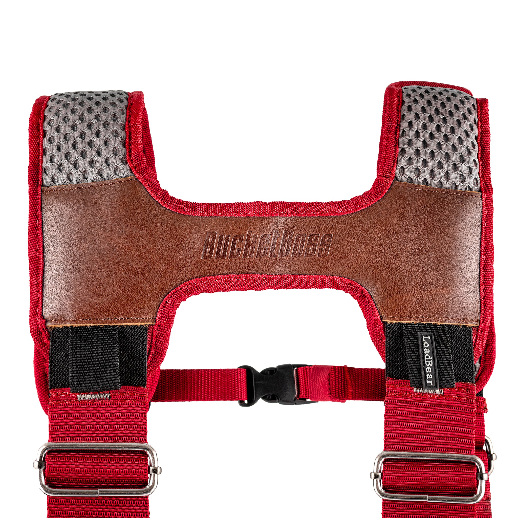 Red Leather Hybrid 19-Pocket Tool Belt with Suspenders – Bucket Boss